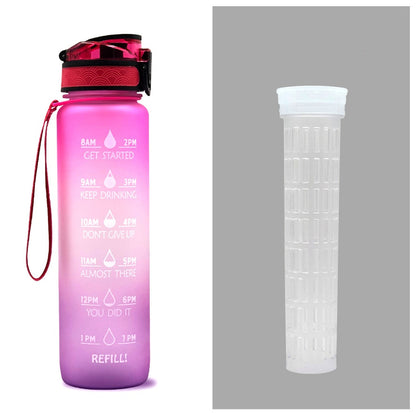 1L Tritan Water Bottle With Time Marker Bounce Cover Leakproof Cup For Sports Fitness