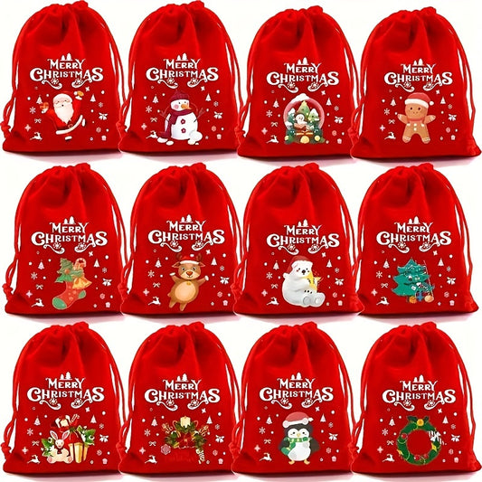 Festive Red Velvet Goody Bags – Ideal for Christmas Party Favors or Jewelry Pouches