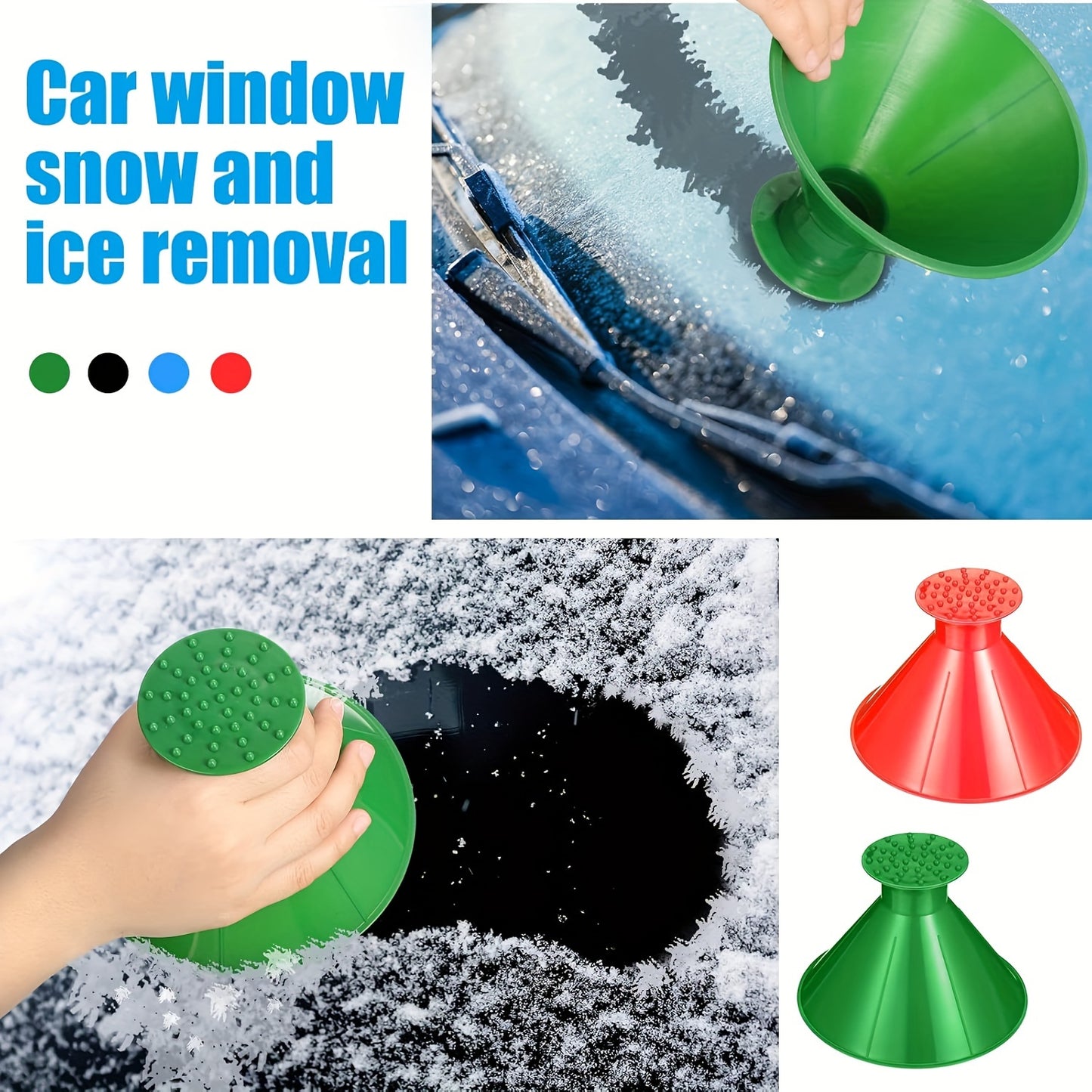 4 Pcs Magic Ice & Snow Scraper Set - Easy-to-Use Cone Tool for Car Windshields, Trucks & Vehicles