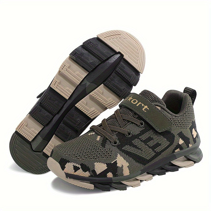 Boy's Trendy Camouflage Mesh Breathable Sneakers, Comfy Non-Slip Soft Sole Running Shoes