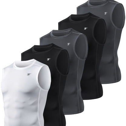 5-Pack Men's Compression Sleeveless Workout Tank Tops for Running & Training - Hiccupzz