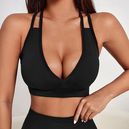Women's Seamless Push Up Sports Bra, Fitness Yoga Top, Gym Running Workout Underwear, Cross-Back Athletic Support - Hiccupzz