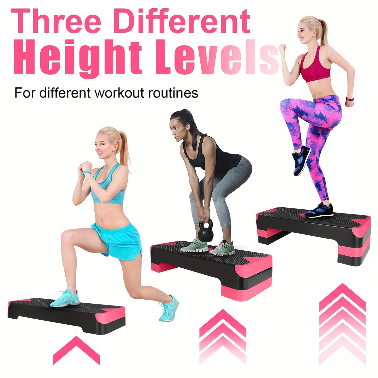 1pc Exercise Pedal Board, 27" Workout Step Trainer, With 4"-6"-8" Adjustable Height Risers, For Aerobic Training, Body Exercise, Squats Workout