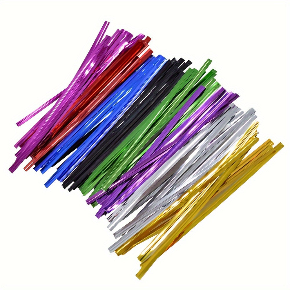 Metallic Twist Ties (100pcs): Colored Spiral Ties for Cellophane Party Bags and Candy Bags - 10cm/3.97in, Available in 8 Colors