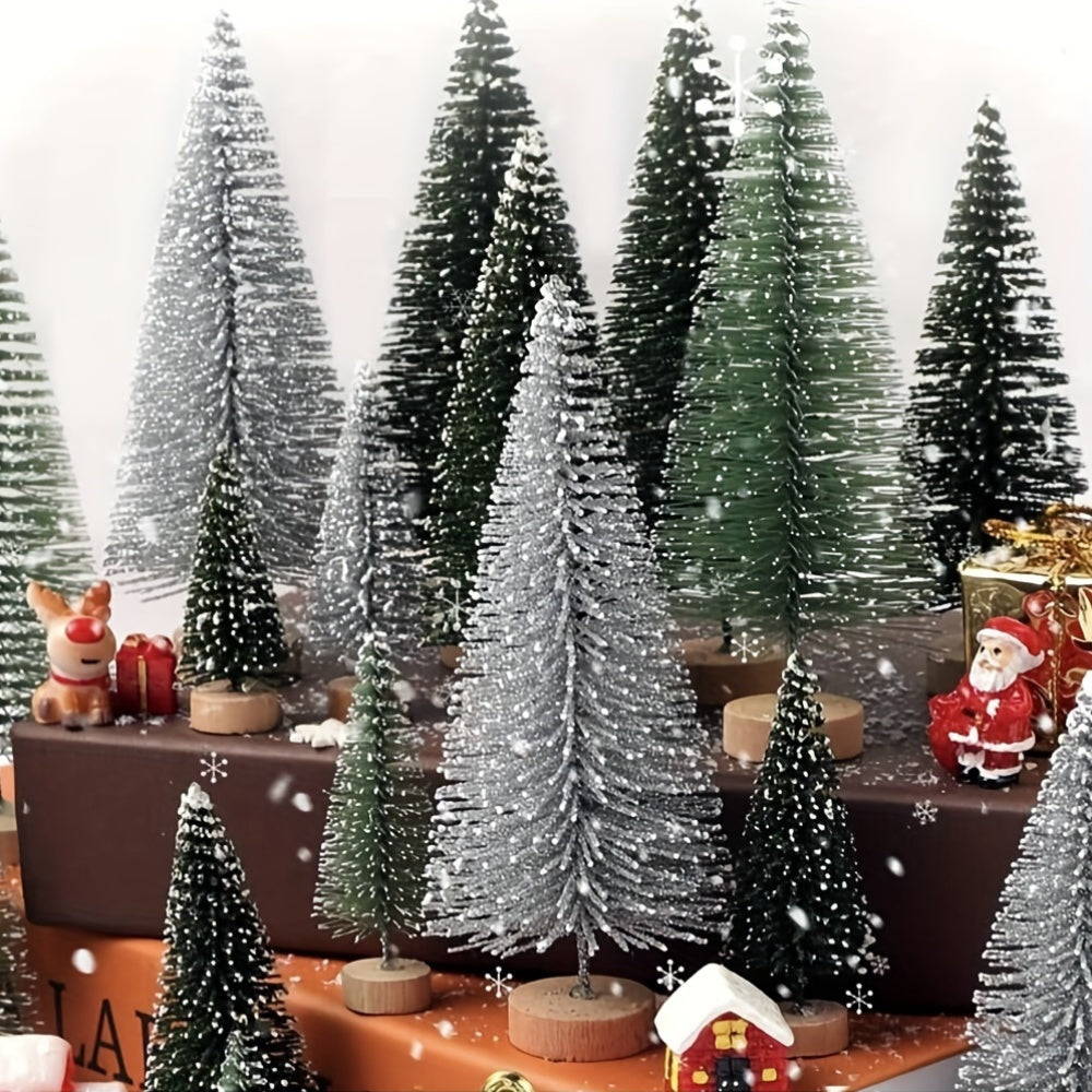 12-Pcs Mini Christmas Tree Set with Snow Sprinkled Effect