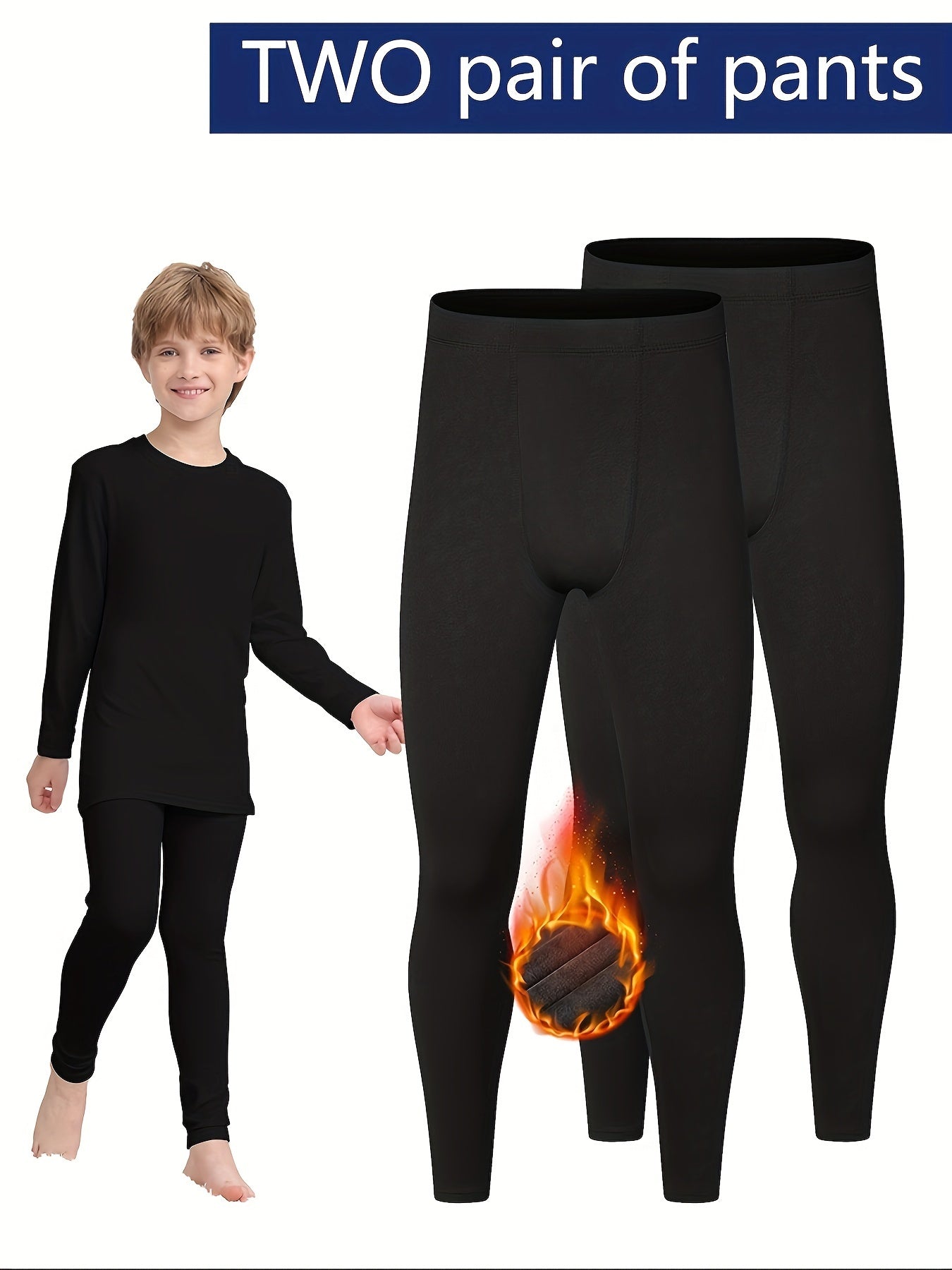 2 Pcs Boys' Warmth Stretchy Underwear - Cozy & Stylish Thermal Pants for Kids, Polyester Fabric