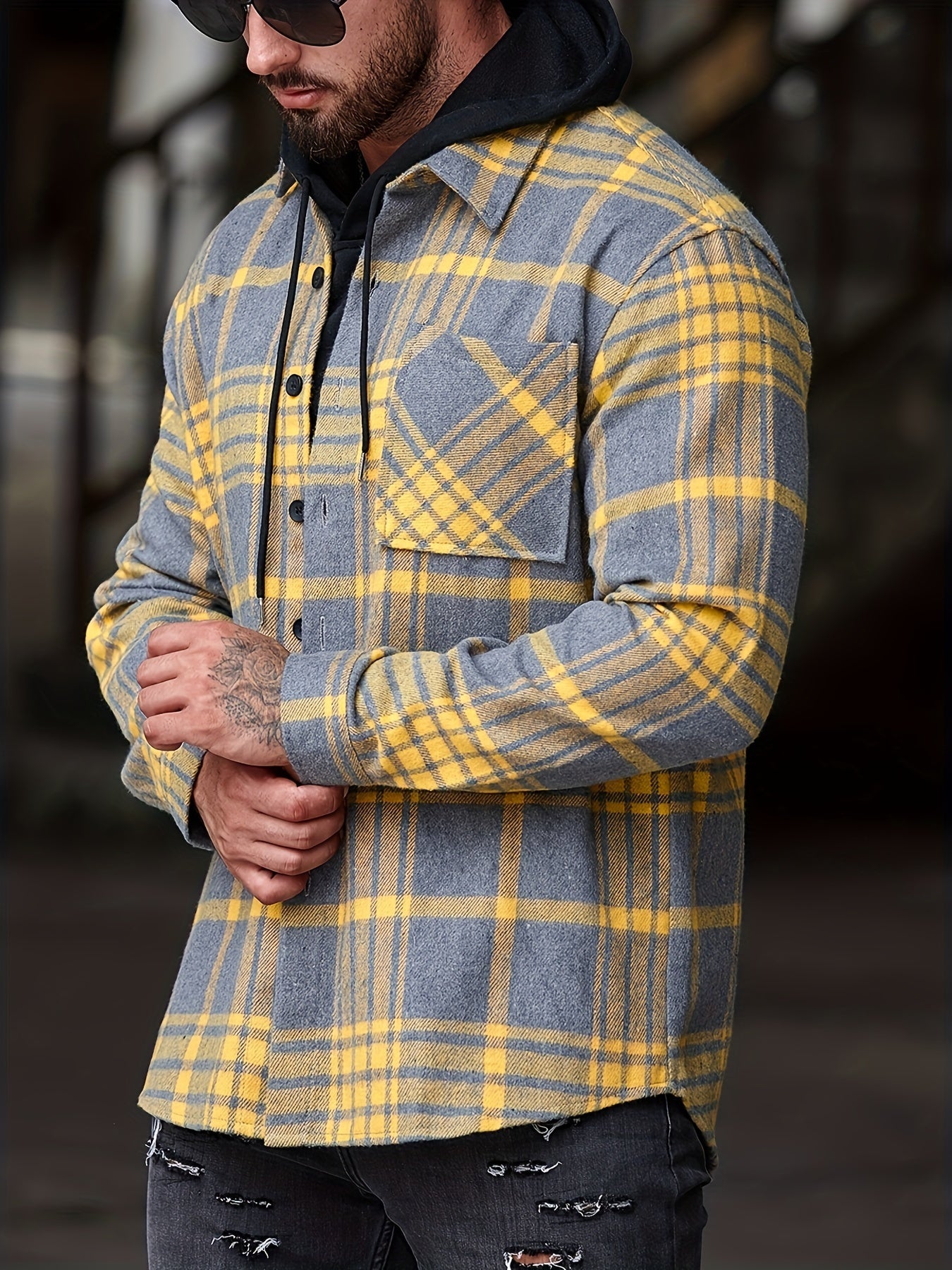 Men's Flannel Plaid Lapel Button Short Pocketed Shirts Coats