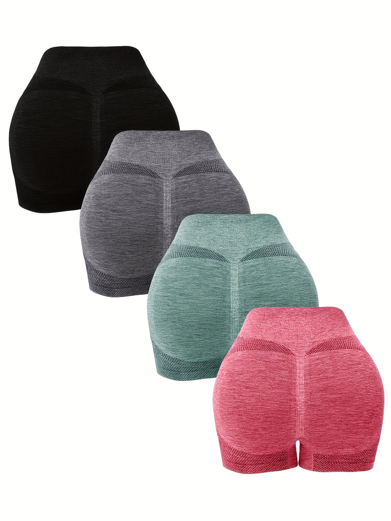 4-Pack Yoga Shorts For Women, Solid Color High-Waisted Slimming Booty Lifting Casual Shorts, Ideal For Sports Fitness Running - Hiccupzz