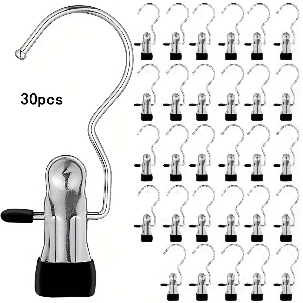 30 Hooks and Hangers for Hanging Heavy Objects - Space Saving Pants Clothes Hanger 360° Rotating Portable Storage Clips