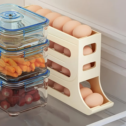 4-Tier Rolling Egg Dispenser for Refrigerator – Automatic 30-Egg Storage Rack for Kitchen