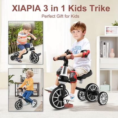3 In 1 Kids Tricycles - Detachable Pedal & Training Wheels - For 1-4 Year Old Boys & Girls