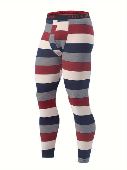 Men's Striped Warm Compression Pants - Durable Fitness Leggings for Running and Intense Workouts - Hiccupzz