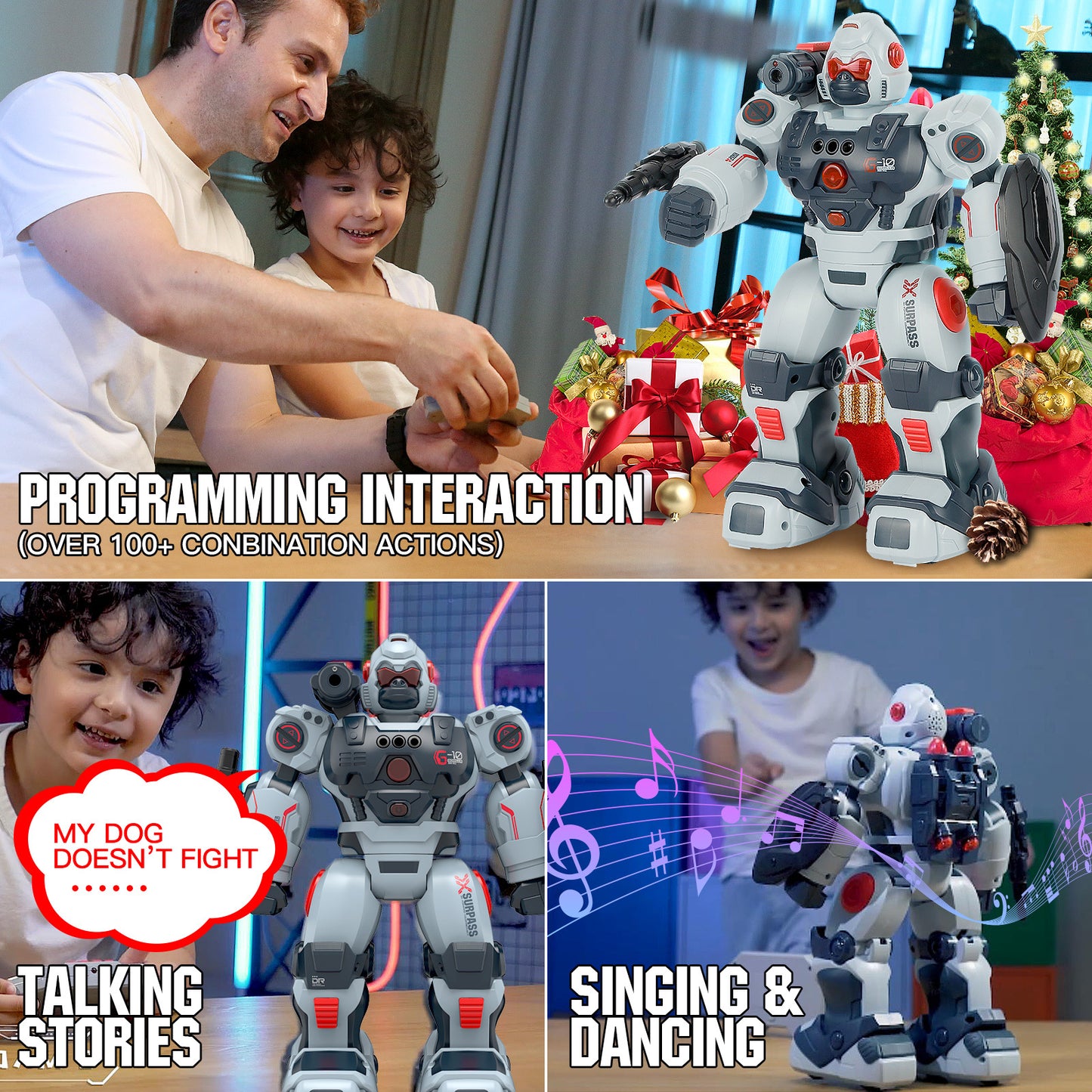 Gesture Sensing RC Robot Toy - Programmable Remote Control Smart Walking & Dancing Robot with Spray Function, Gift for Boys Aged 3-8