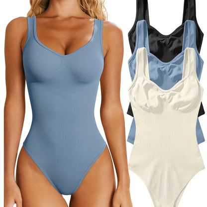 OQQ Women's 3 Piece Bodysuits Sexy Ribbed Sleeveless Shapewear Tank Tops Bodysuits - Hiccupzz
