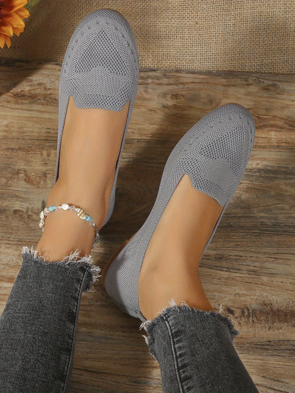 Women's Black Slip-On Flats - Breathable Knitted Round Toe Non-Slip Casual Lightweight Walking Shoes - Hiccupzz
