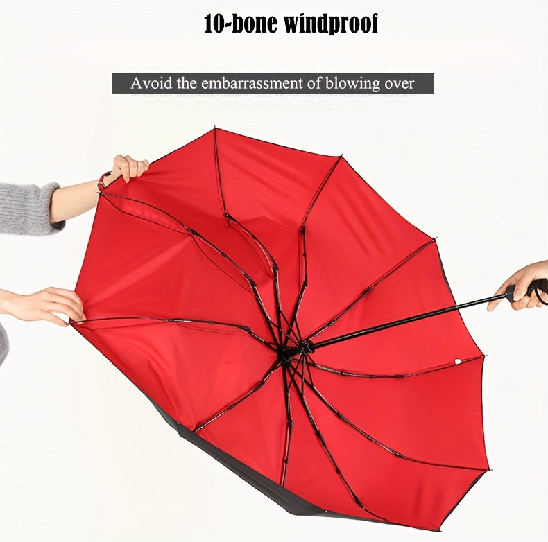 Three-Fold Automatic Folding Umbrella, Windproof, Reinforced Thickened Design