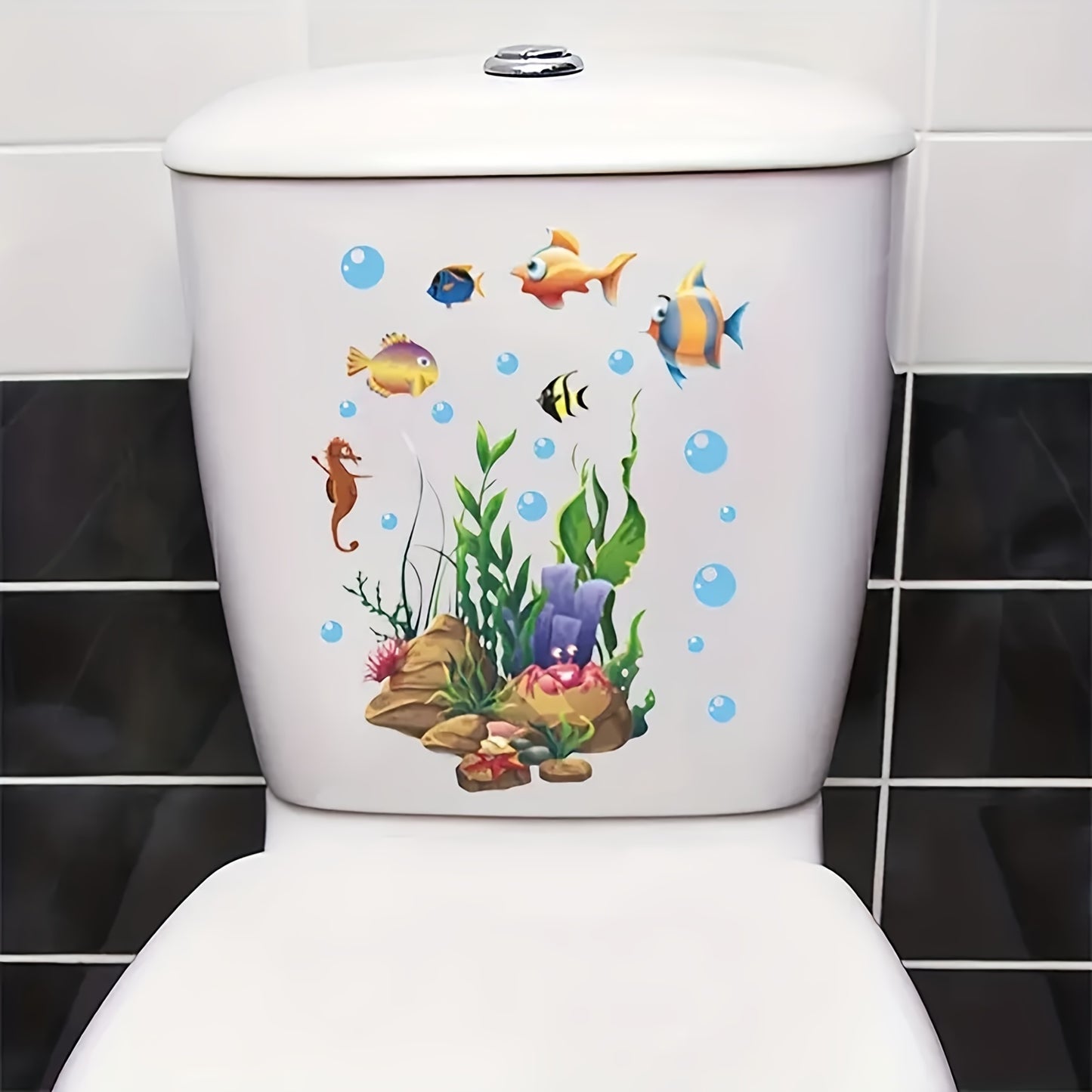 1pc Cute Cartoon Marine Life Toilet Sticker Funny Toilet Sticker for Bathroom Home Decoration Self Adhesive Wall Decal