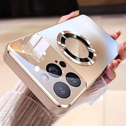 Desert Titanium Matte Magnetic Wireless Charging Case - Shockproof, Soft Bumper Cover with Glass Lens Protector, Compatible with iPhone 16, 15, 14, 13, 12, 11 Pro Max. - Hiccupzz