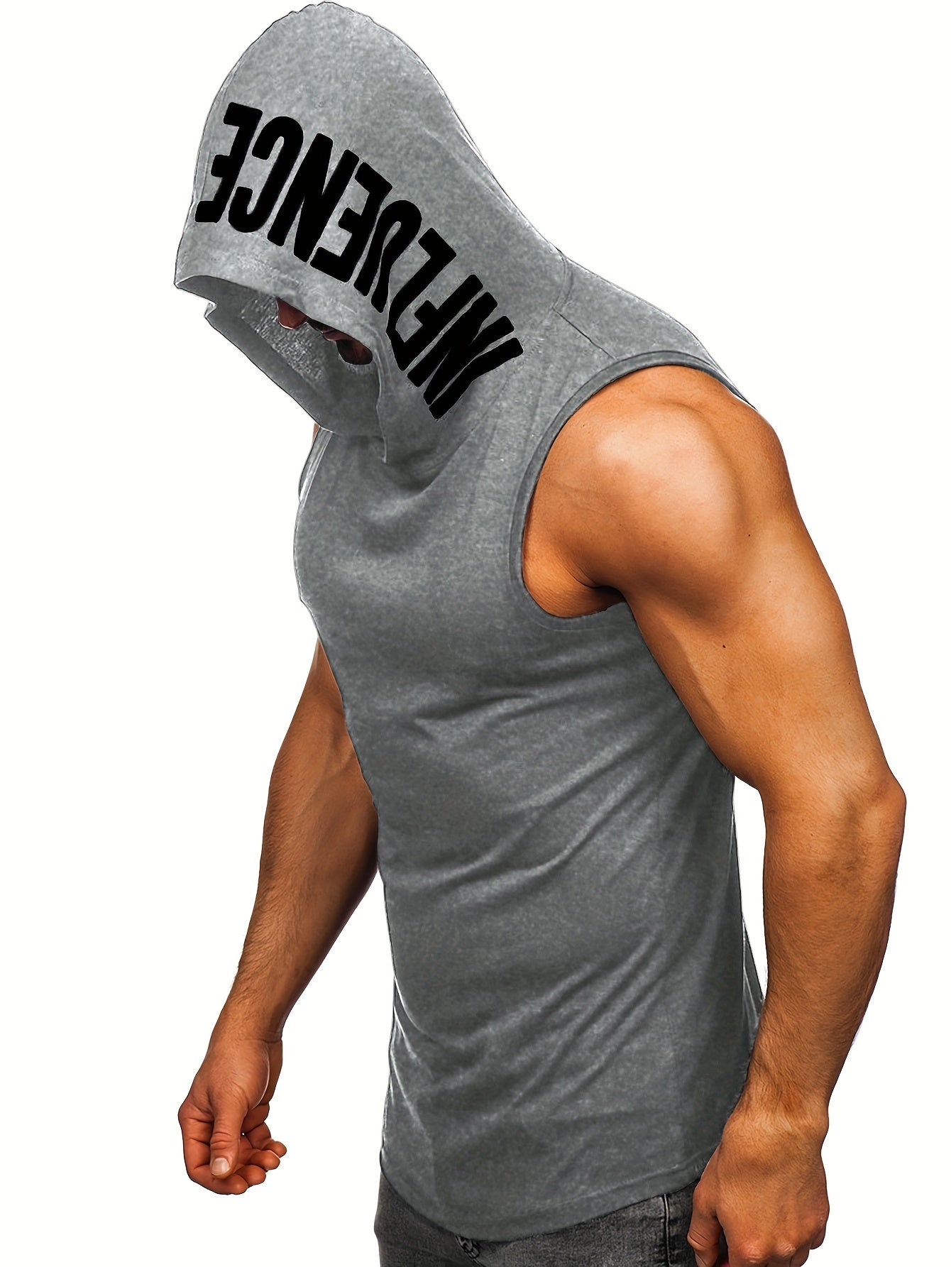 Men's Quick-Dry Hooded Tank Top with Letter Print - Moisture-Wicking Athletic Sleeveless Shirt for Gym & Running