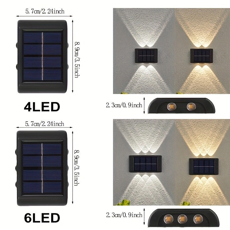 2-Pack Solar Wall Lights, Decorative Up and Down Lights for Patio, Villa, Aisle, IP44 Waterproof Ambient Landscape Lamps