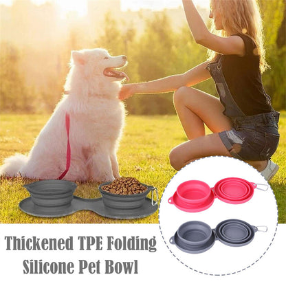 Rubber Foldable Double Bowl Pet Feeding Bowl Pets Supplies Dog Cat Bowls - Hiccupzz