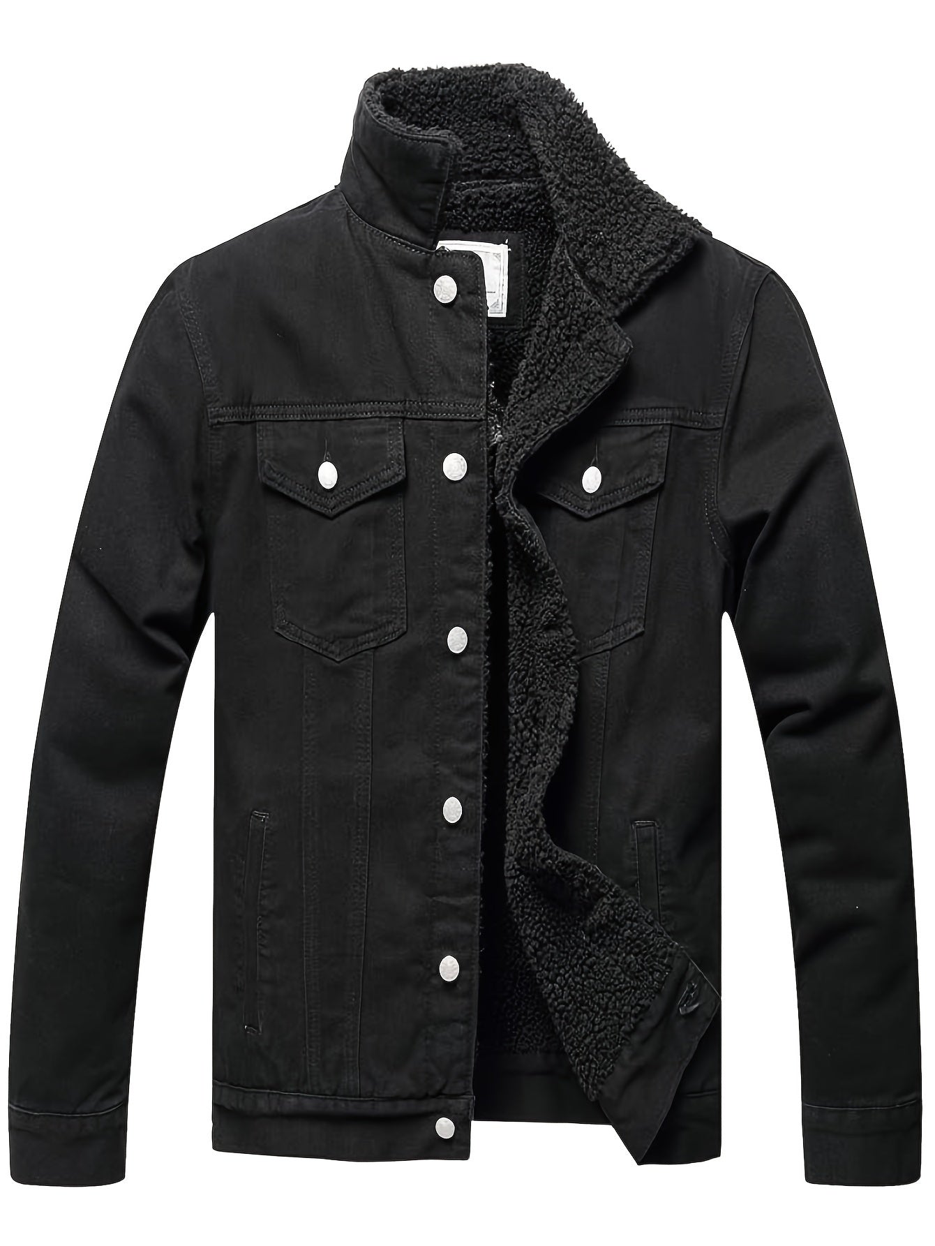 Men's Fleece Lined Denim Jacket Casual Winter Warm Button Down Trucker Jacket Coat with Pockets