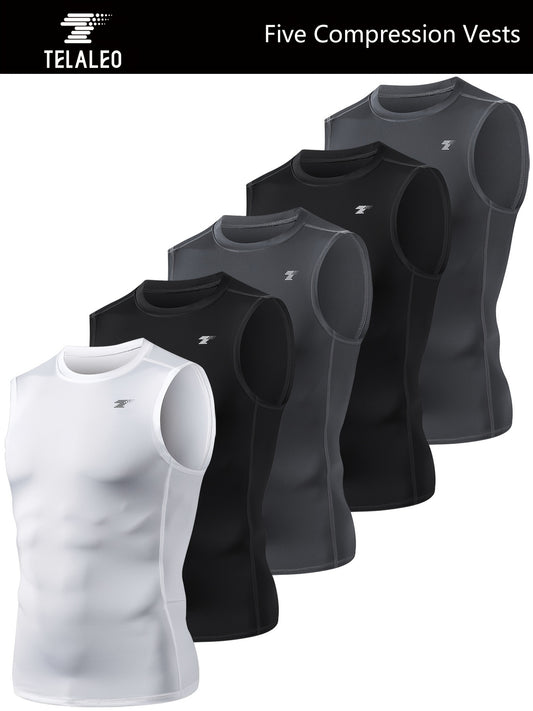 5-Pack Men's Compression Sleeveless Workout Tank Tops for Running & Training