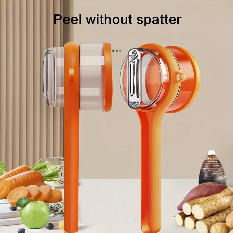 1pc Multi-Functional Fruit & Vegetable Peeler with Storage Box - Serrated Blade, Food-Safe PET Material, Perfect for Kitchen & Dorm Use