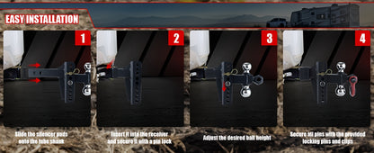 Adjustable Trailer Hitch Ball Mount with Lock & Pin & Rotatable Tow Shackle - Fits 2-Inch Receiver, 5-Inch Rise/Drop, 2-Inch & 2-5/16-Inch Hitch Balls, 10,000LBS GTW, Ultra Quiet