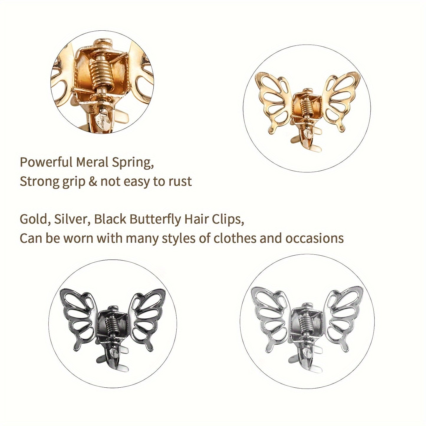 1Pc Mini Colored Princess Hair Claw Clip: Small Metal Butterfly Clip for Bangs, Ideal for Women and Girls