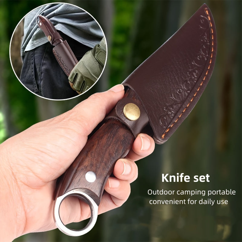 Outdoor Small Knife With Leather Cover Is Very Suitable For Outdoor Camping, Barbecue, Hiking, Fishing And Other Activities