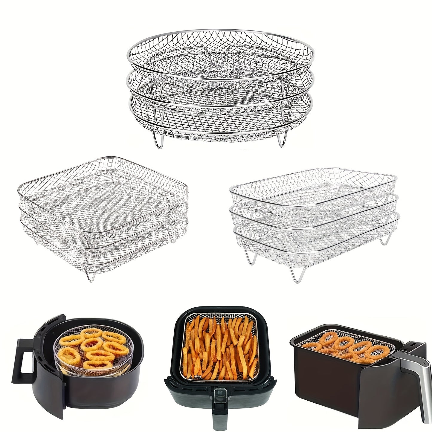 3-Tier Stainless Steel Air Fryer Accessory Set - Stackable, Dishwasher Safe for Ovens & Fryers, Perfect for Healthy Holiday Baking