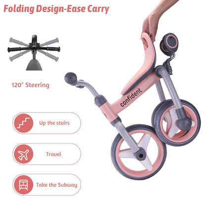 4-in-1 Kids Tricycle for 2-5 Years Old, Folding Toddler Balance Bike with Removable Pedals