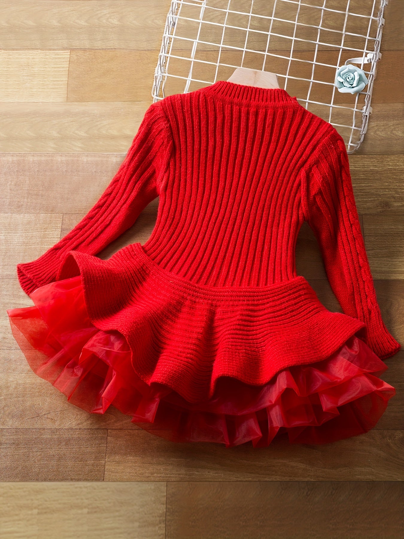 Cute Christmas Tutu Dress for Toddlers – Long Sleeve Mock Neck Knit Dress with Tutu Skirt