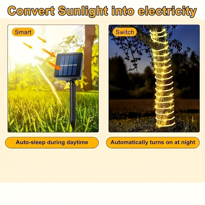 1 Pack Solar Tube String Lights - 8 Modes Outdoor LED Copper Wire Lights