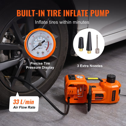 5-Ton Electric Hydraulic Car Jack with Impact Wrench, Built-in Inflator & LED Light for SUV, MPV, Sedan, Truck - Hiccupzz