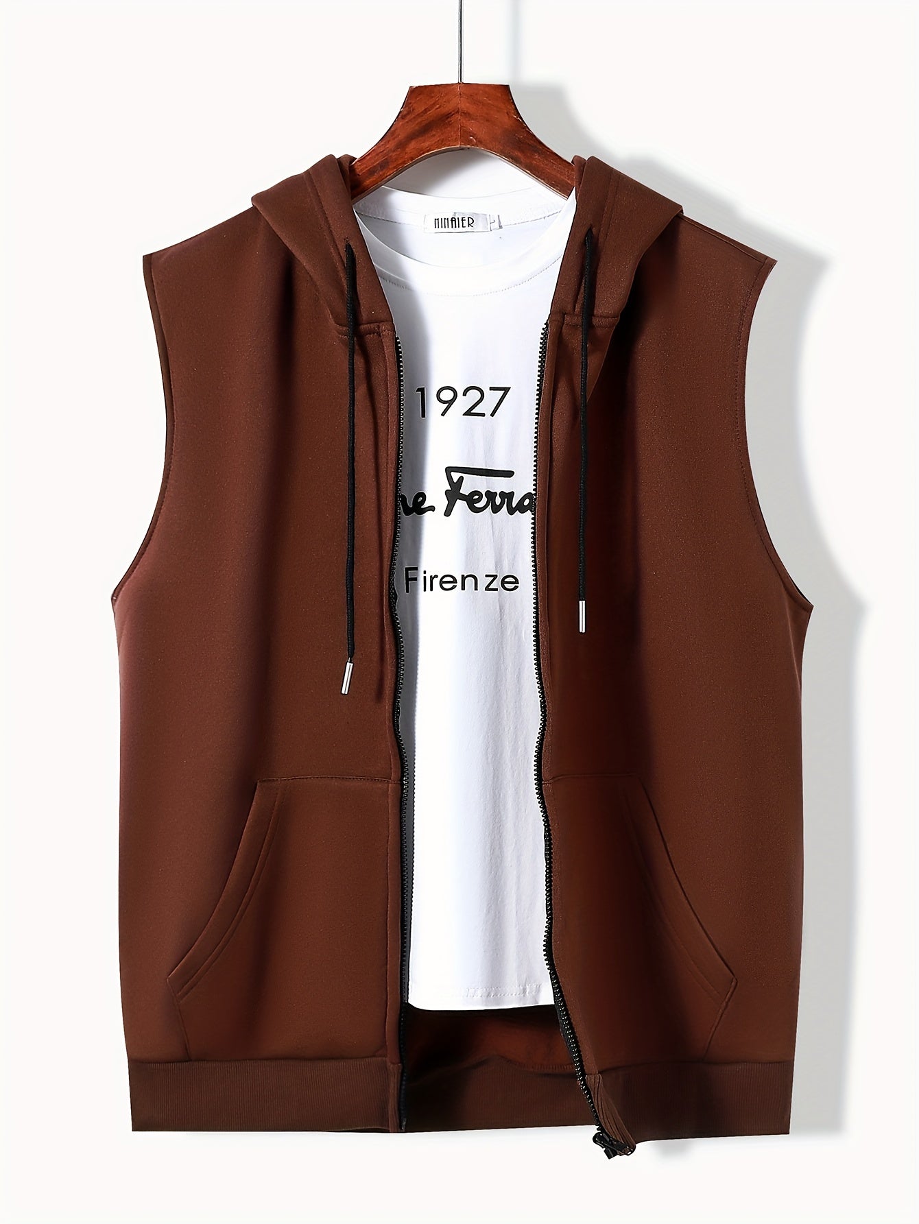 Men's Sleeveless Zip-Up Hoodie Vest with Pocket, Casual Outdoor Activewear