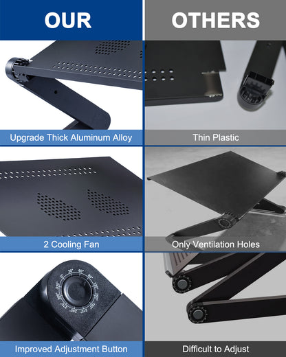 Adjustable Laptop Stand, RAINBEAN Laptop Desk with 2 CPU Cooling USB Fans for Bed Aluminum Lap Workstation Desk with Mouse Pad, Foldable Cook Book Stand Notebook Holder Sofa,Amazon Banned - Hiccupzz