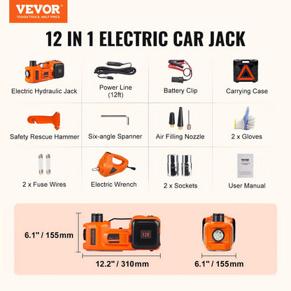 5-Ton Electric Hydraulic Car Jack with Impact Wrench, Built-in Inflator & LED Light for SUV, MPV, Sedan, Truck - Hiccupzz