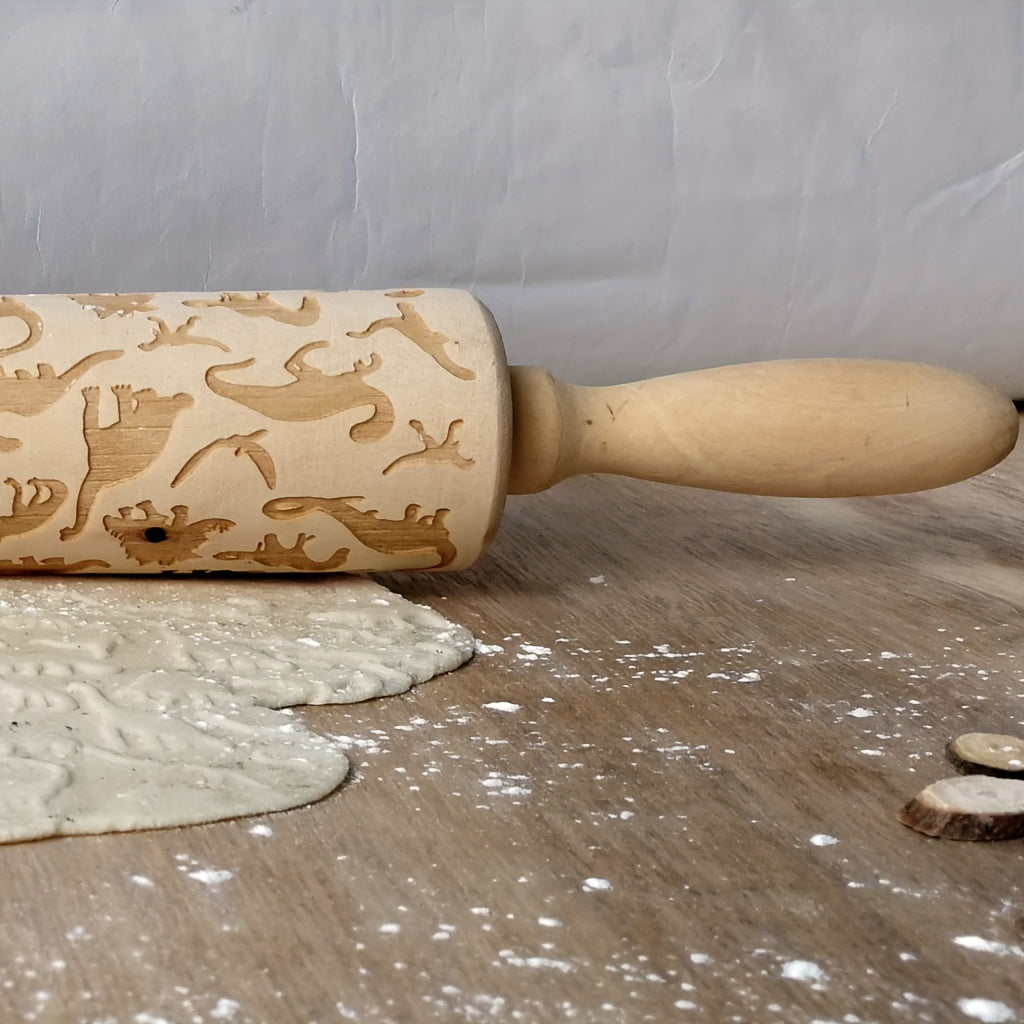 1pc, Embossing Rolling Pin, Wooden Dough Roller, For Pizza, Pie, Cookie, Dumplings, Noodles, And More, Kitchen Utensils, Kitchen Gadgets, Kitchen Accessories