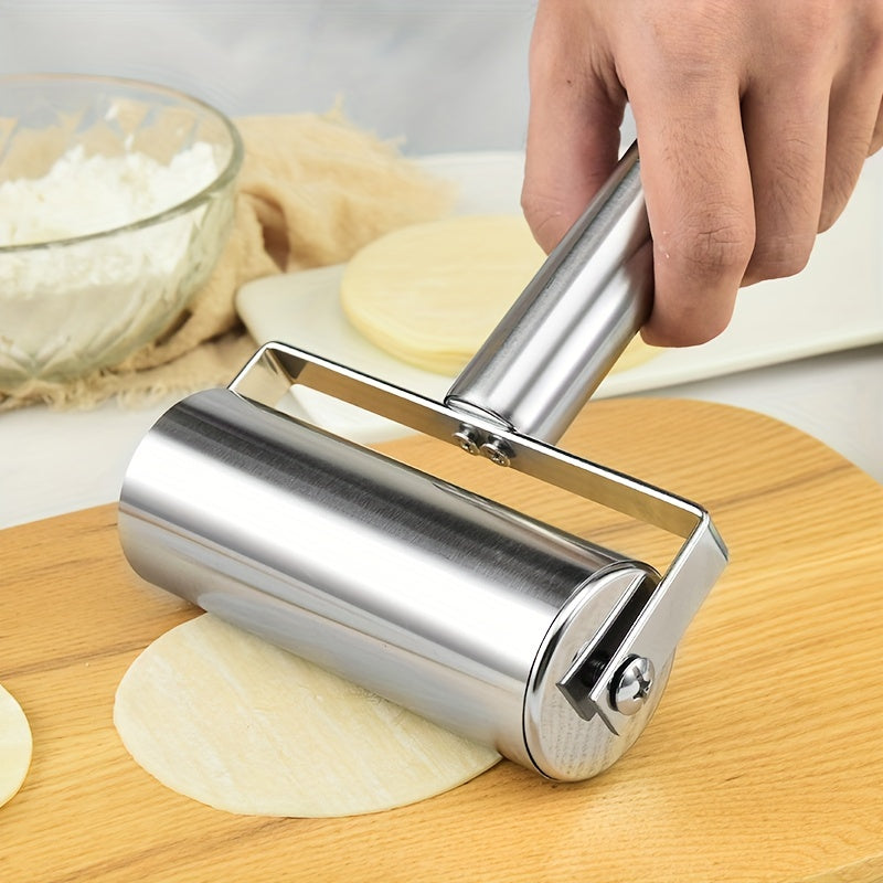 1pc, Double Sided Stainless Steel Rolling Pin for Perfect Dough, Pizza, Pie, Cookies, Dumplings, Noodles and More - Essential Kitchen Tool and Gadget