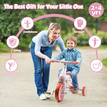 3-in-1 Kids Tricycles for 1-4 Years, Detachable Pedal & Training Wheels, Baby Balance Bike