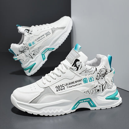 Anime High Top Men's Sneakers, Trendy Platform Shoes, Comfy Outdoor Jogging Workout Casual Activities - Hiccupzz