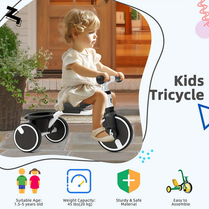1.5-5 Years Toddler Balance Bike with Adjustable Seat, PU Wheels, Storage Basket, Easy to Assemble