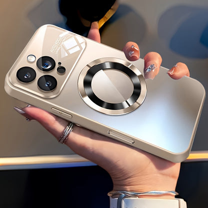 Desert Titanium Matte Magnetic Wireless Charging Case - Shockproof, Soft Bumper Cover with Glass Lens Protector, Compatible with iPhone 16, 15, 14, 13, 12, 11 Pro Max. - Hiccupzz