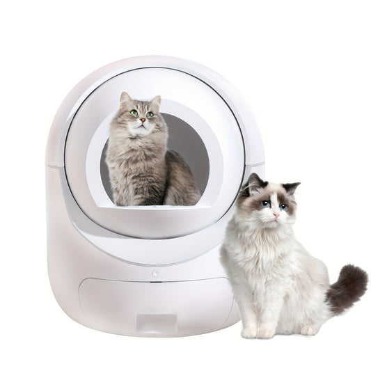 Self-Cleaning Cat Litter Box with Mat & Liners, 70L Capacity, APP-Controlled, Ideal for Multiple Cats - White