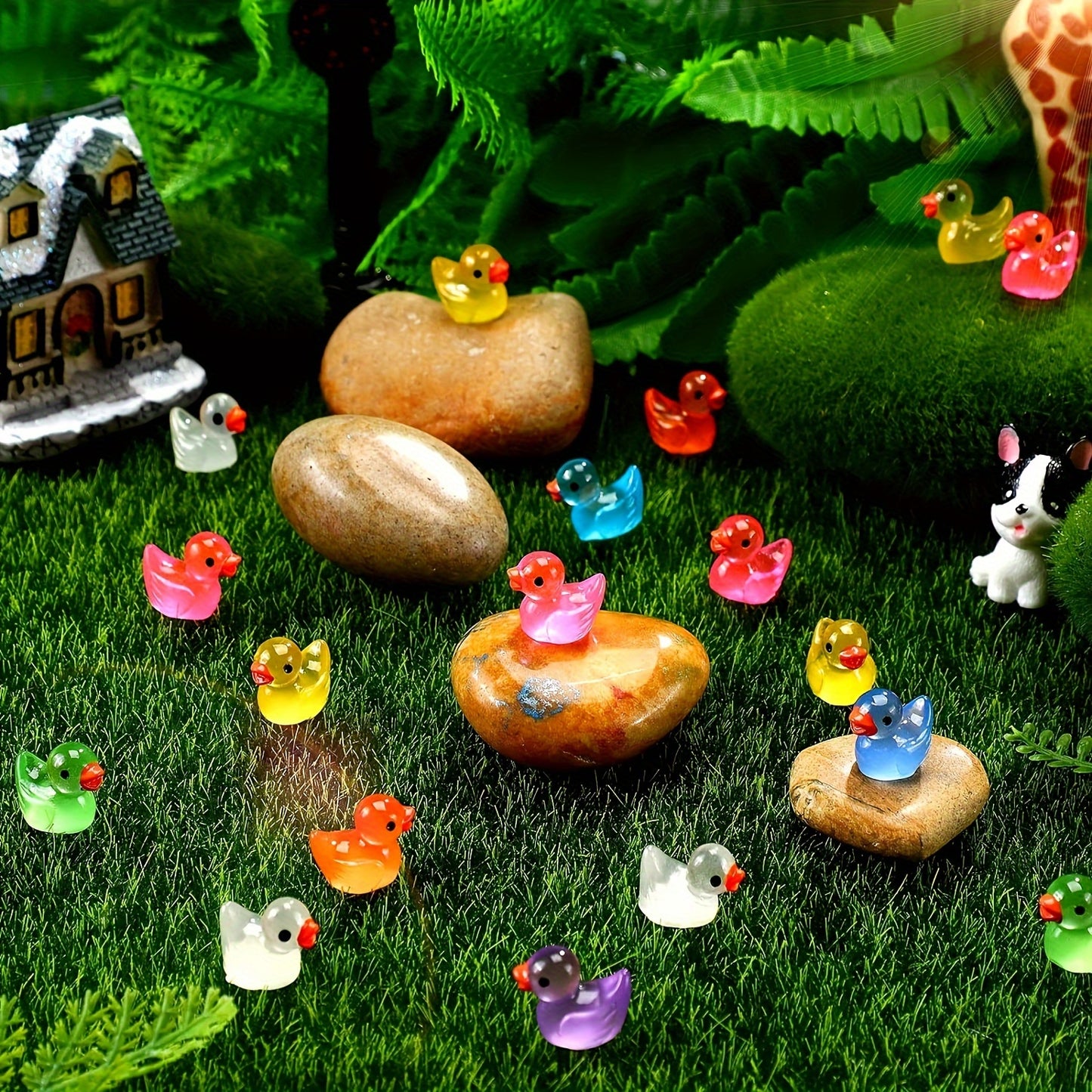 Luminous Mini Duck Figurines: 10/20pcs Set for Fairy Gardens, Aquariums, and Home Decor - Battery-Free Resin Ornaments for DIY Projects and Gifts