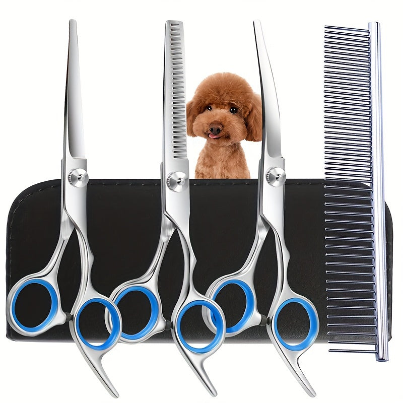 Dog Grooming Scissors Kit – Professional Pet Cleaning and Grooming Tool Set with Safety Round Tip Stainless Steel Shears for Dogs & Cats