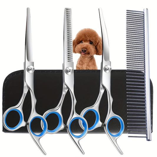 Dog Grooming Scissors Kit – Professional Pet Cleaning and Grooming Tool Set with Safety Round Tip Stainless Steel Shears for Dogs & Cats