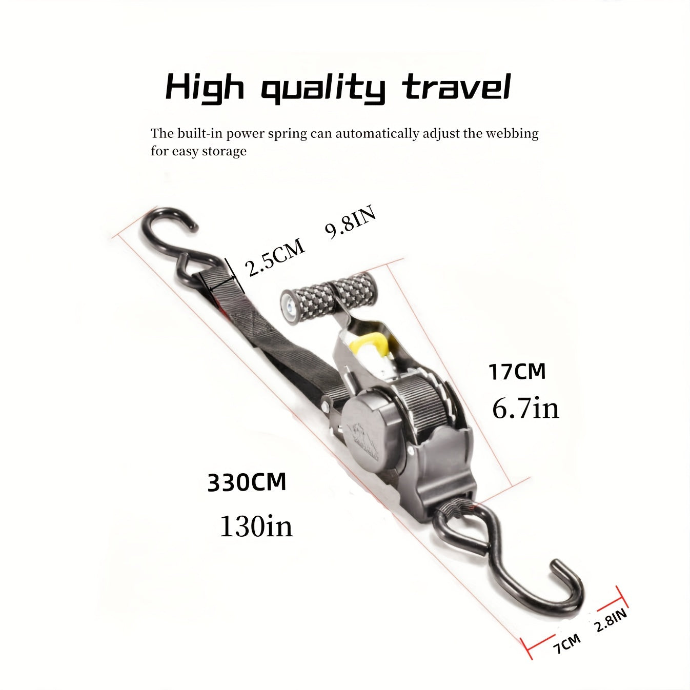 1Pc Durable Polyester Ratchet Tie-Down Strap With Automatic Retractable Tensioner